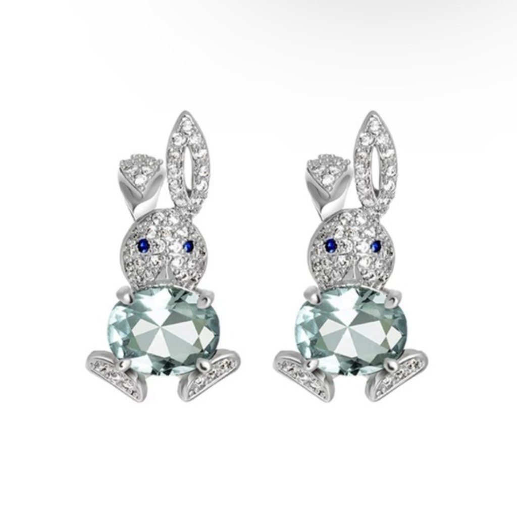 Bunny Earrings, Zinc Alloy, Drop Earrings, Light Blue Stone Rhinestone Accents